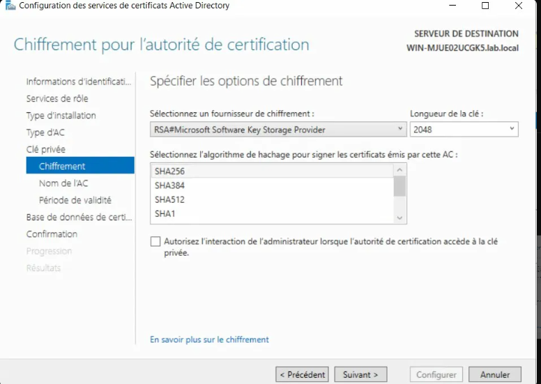 Installation du rôle ADCS étape 3