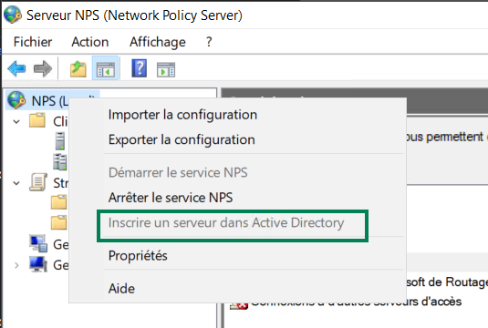 Inscription du NPS dans Active Directory