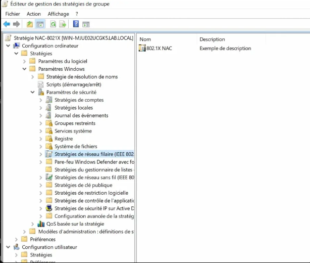 Création de l'utilisateur dans Active Directory