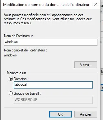 Jonction du client Windows au domaine
